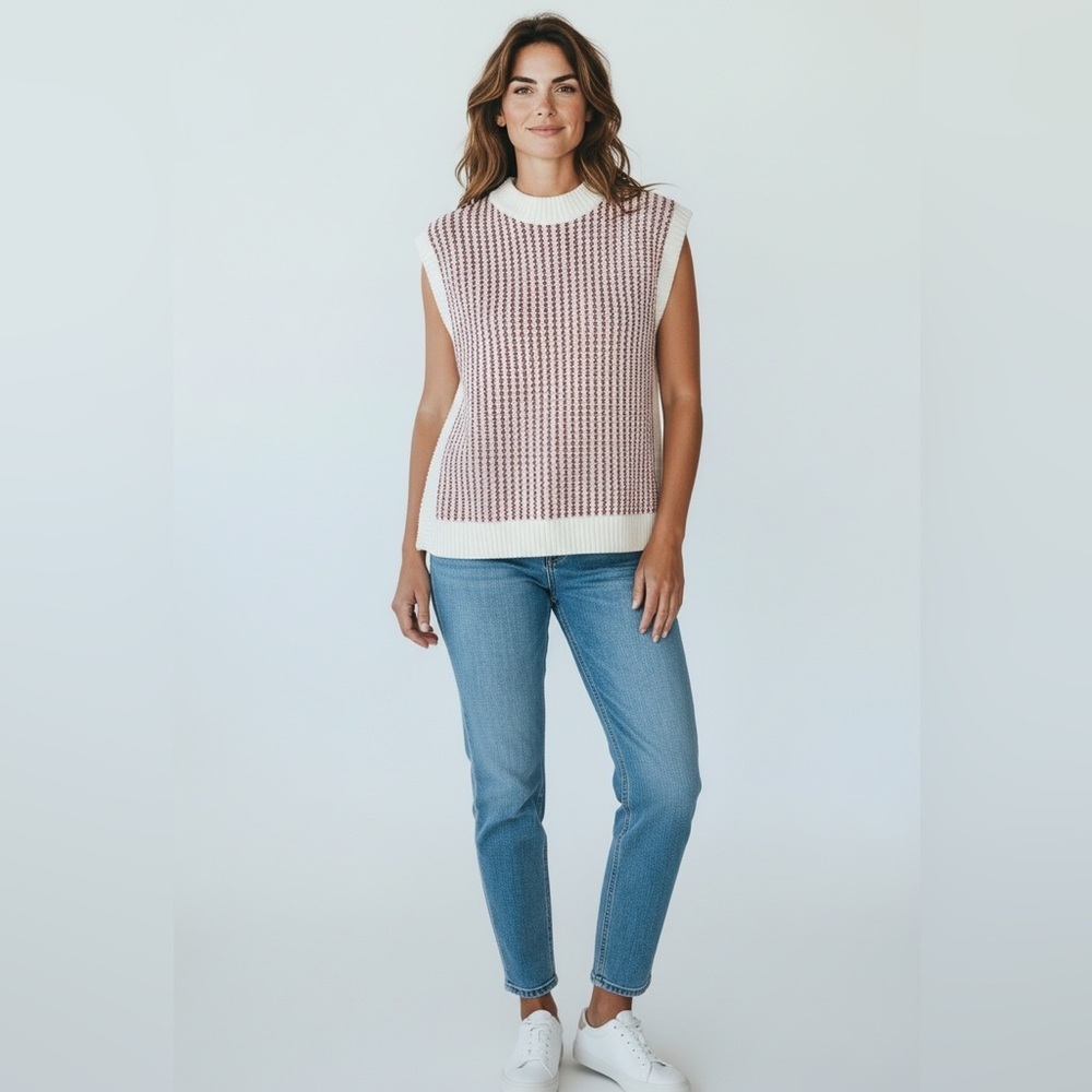 Chic Knit Sweater with Red Stripes